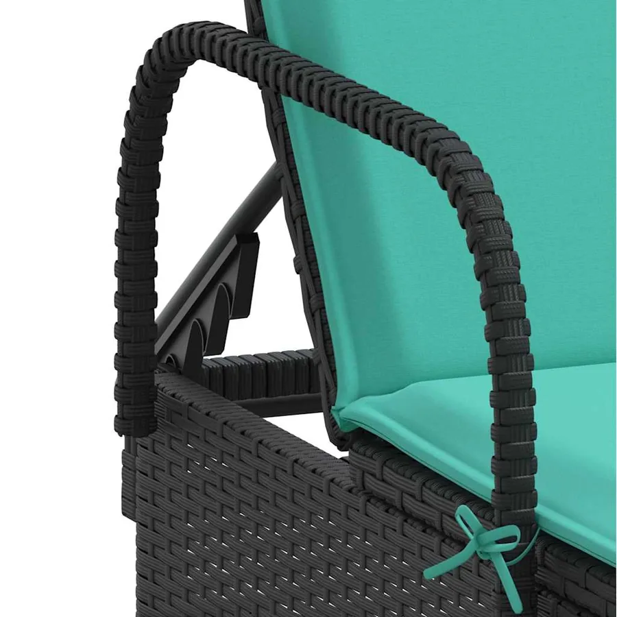 Chaise longue à roulettes avec coussin en rotin synthétique marron - 19