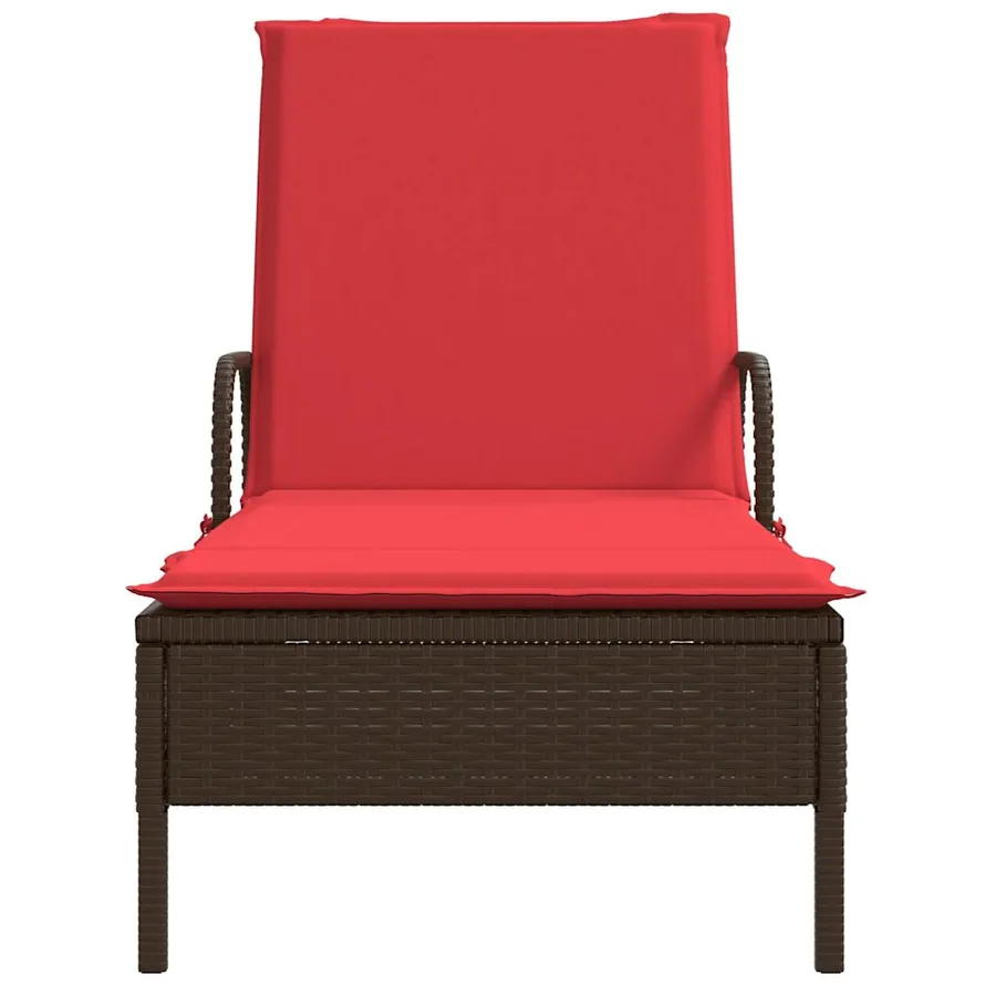 Chaise longue à roulettes avec coussin en rotin synthétique marron - 4