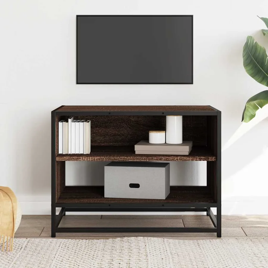 Meuble TV chêne marron 61x40x46 cm bois d'ingénierie et métal - 3