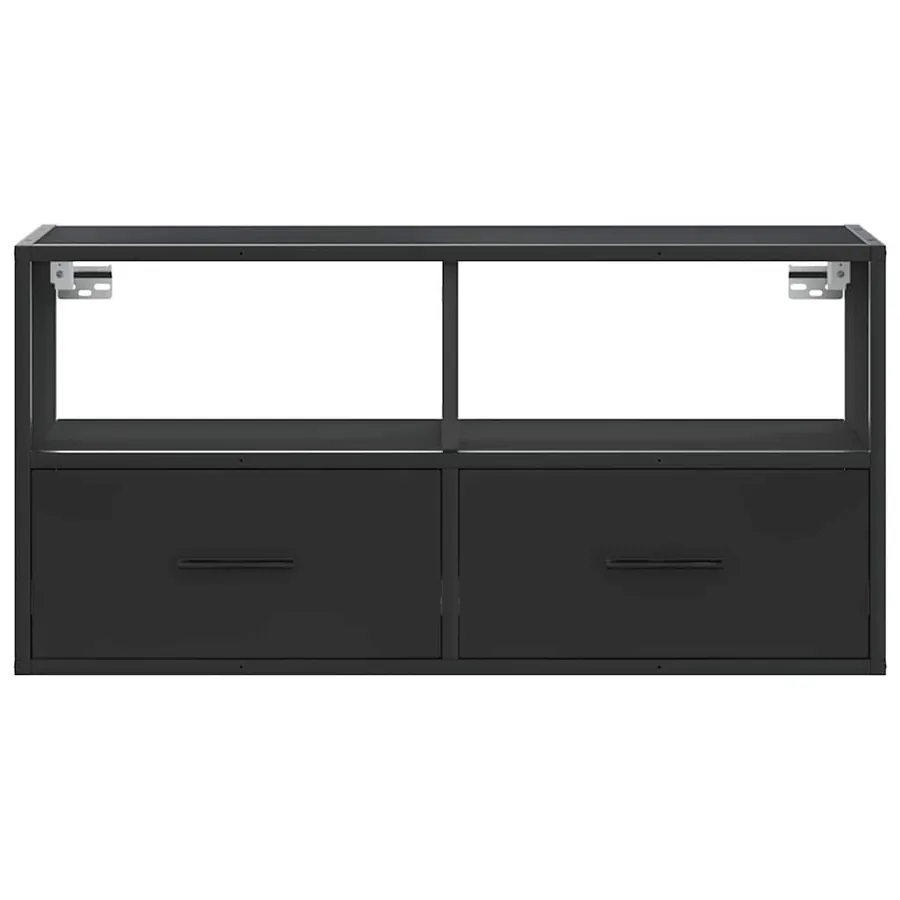 Meuble TV noir 80x31x39,5 cm bois d'ingénierie et métal - 4