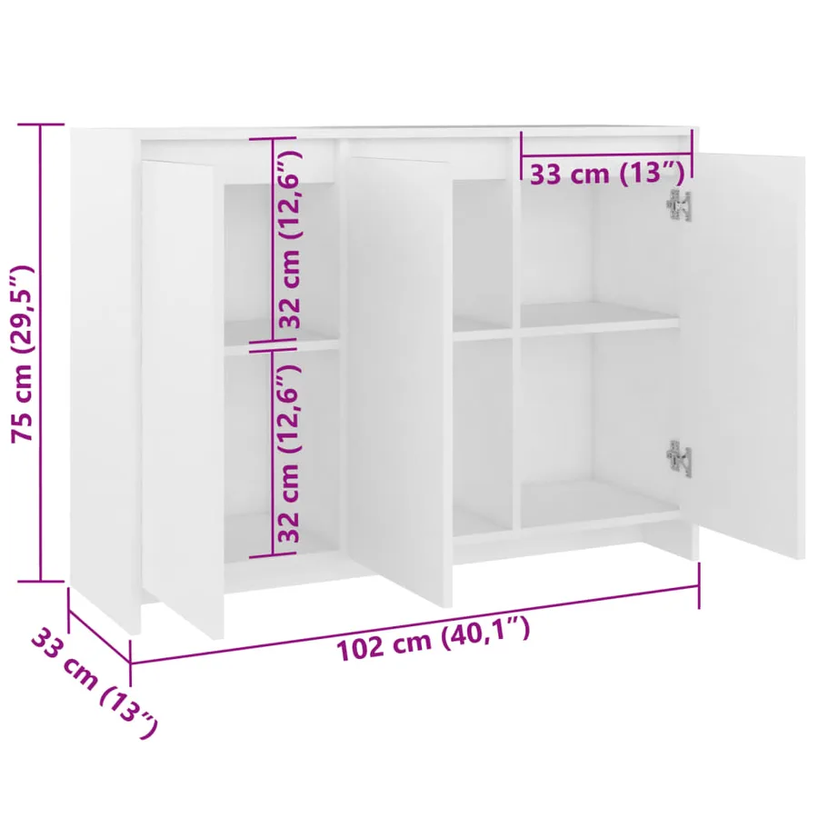 Buffet Blanc 102x33x75 cm Bois d'ingénierie - 8
