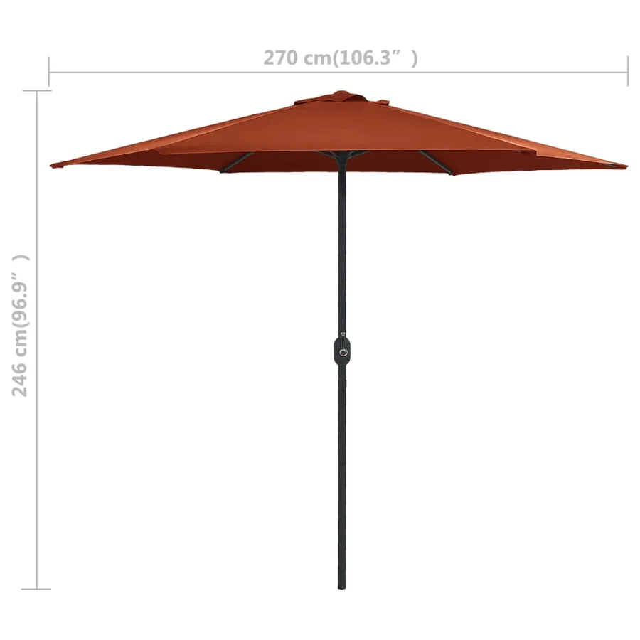 Parasol de jardin et mât en aluminium 270x246 cm Terre cuite - 7