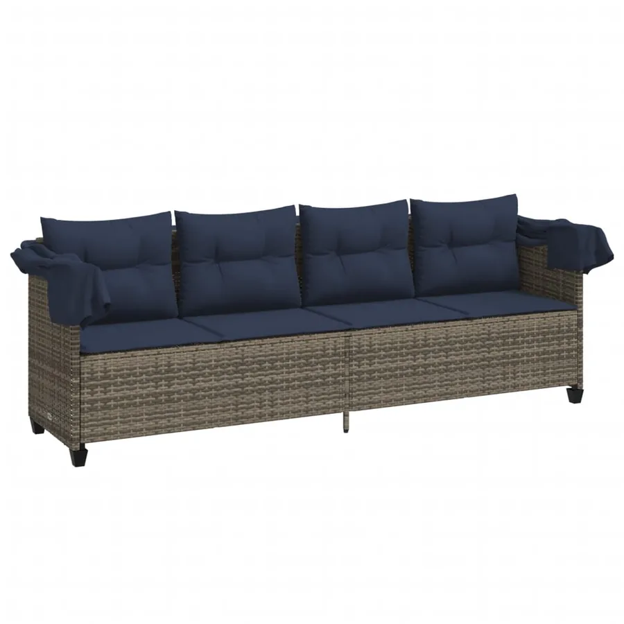 Chaise longue avec auvent et coussins gris résine tressée - 4