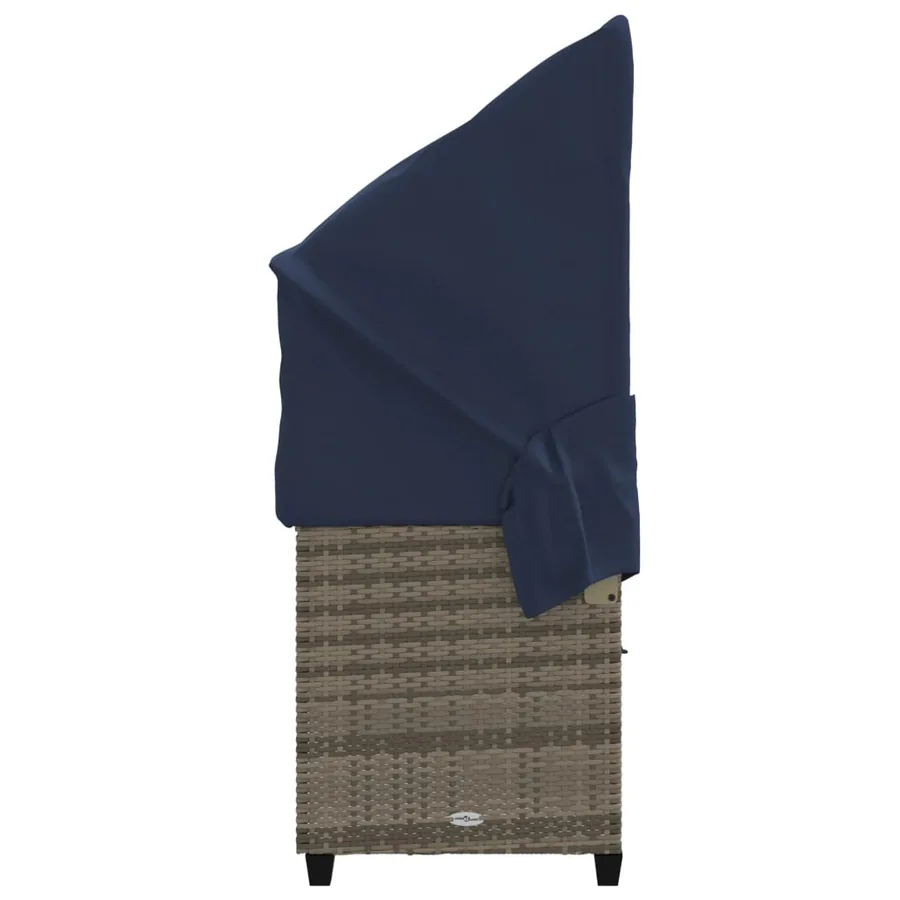 Chaise longue avec auvent et coussins gris résine tressée - 6