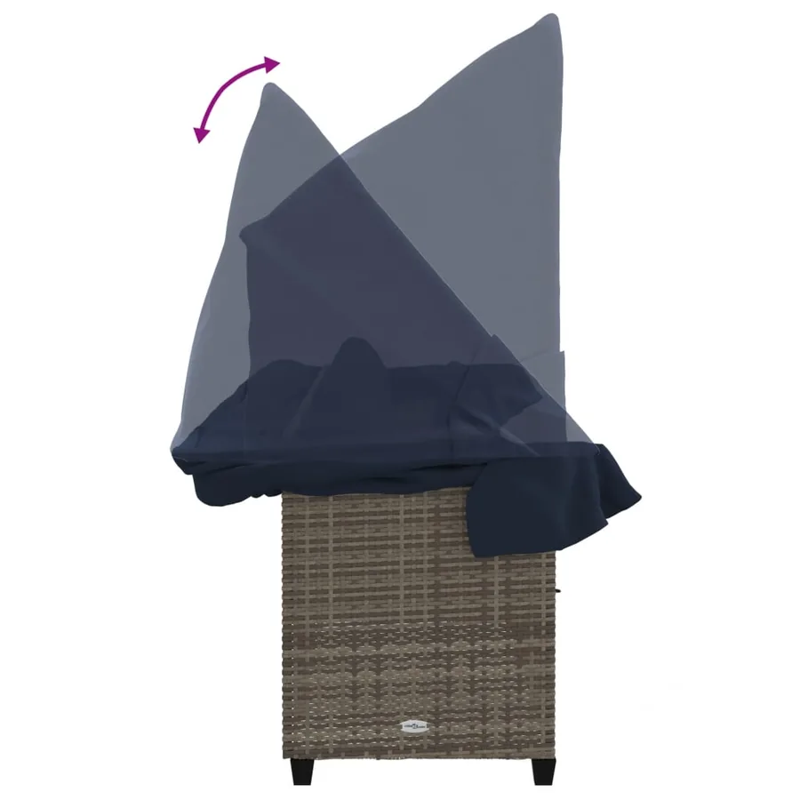 Chaise longue avec auvent et coussins gris résine tressée - 8