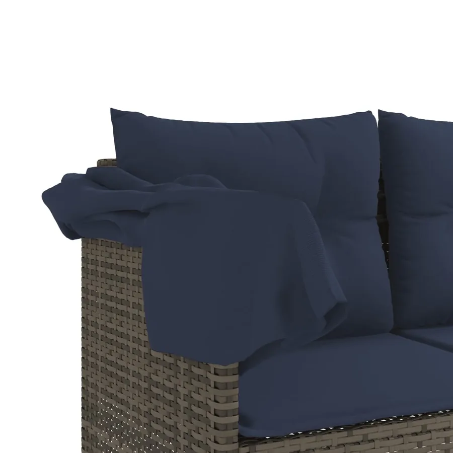 Chaise longue avec auvent et coussins gris résine tressée - 9