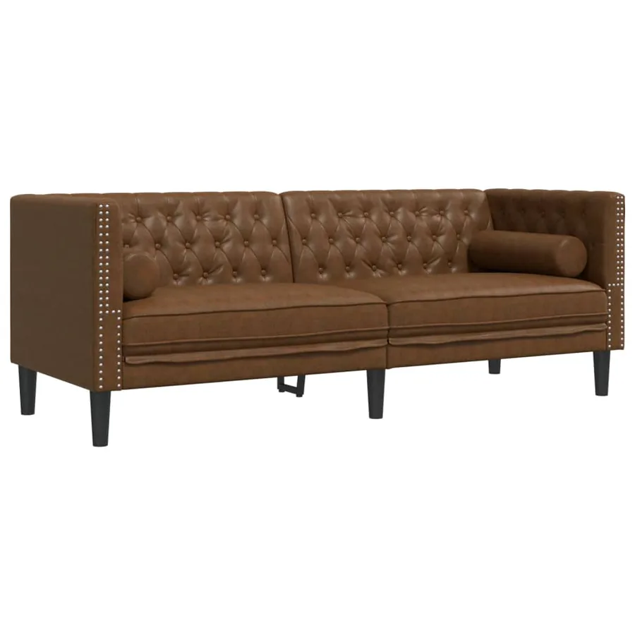 Canapé Chesterfield avec traversins 3 places similicuir daim - 2