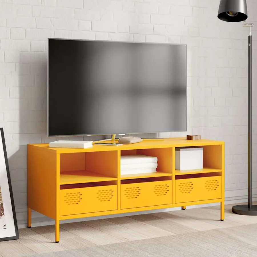Meuble TV jaune moutarde 101,5x39x43,5 cm acier laminé à froid - 3