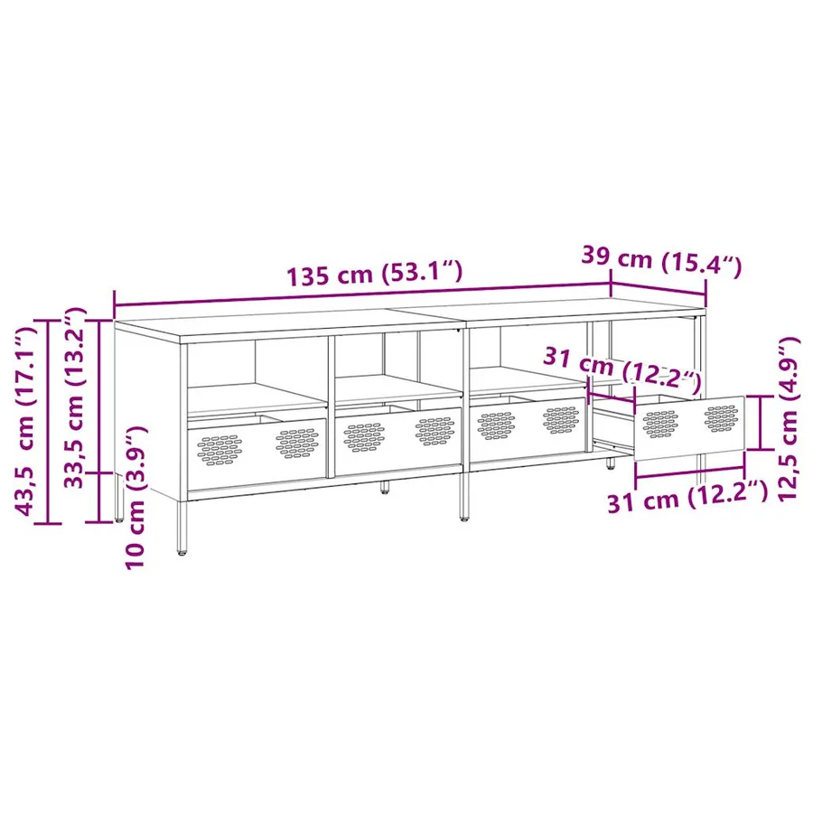Meuble TV jaune moutarde 135x39x43,5 cm acier laminé à froid - 12