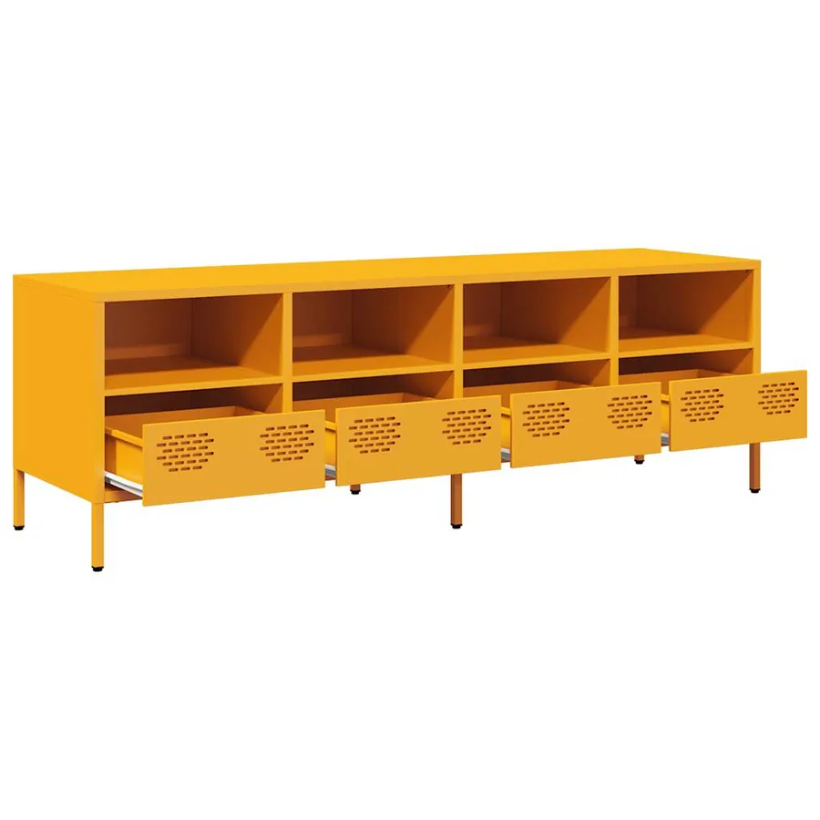 Meuble TV jaune moutarde 135x39x43,5 cm acier laminé à froid - 5
