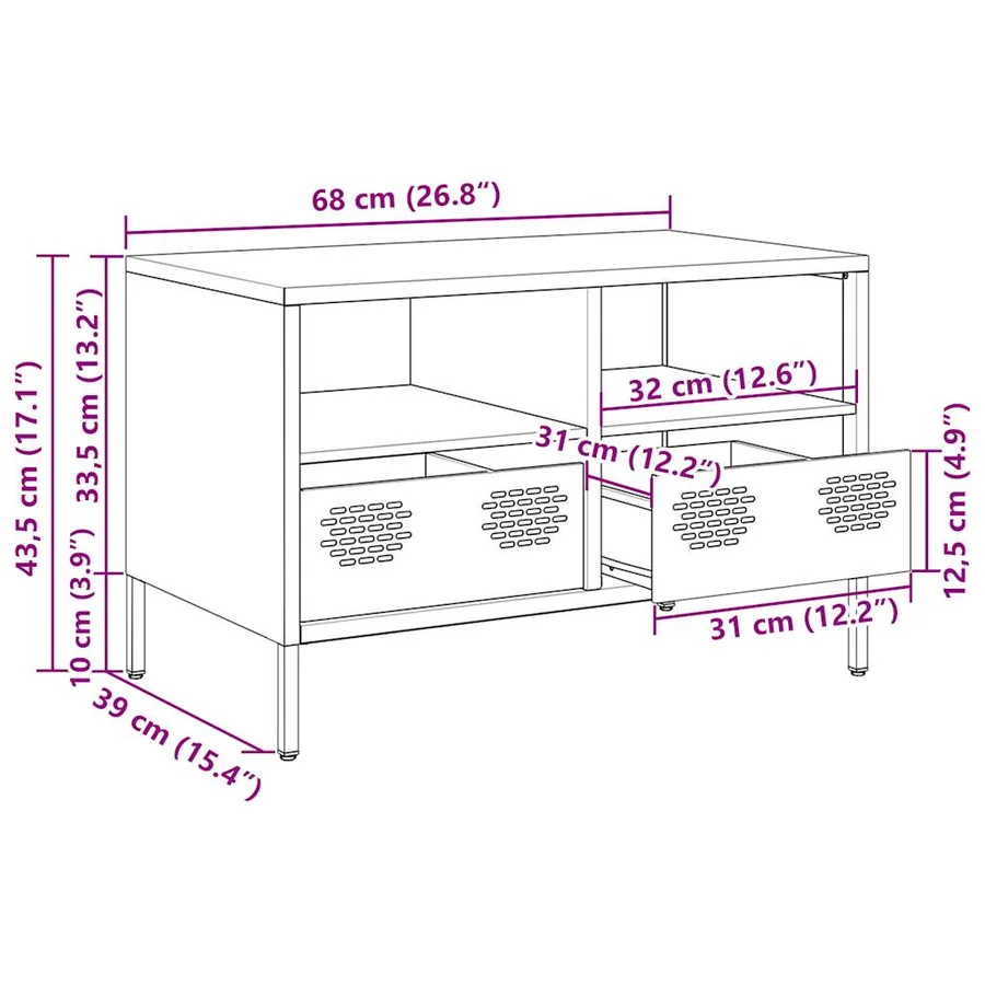 Meuble TV jaune moutarde 68x39x43,5 cm acier laminé à froid - 12