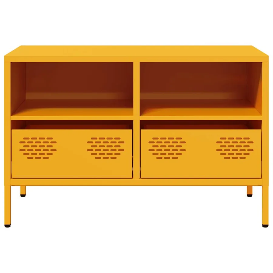 Meuble TV jaune moutarde 68x39x43,5 cm acier laminé à froid - 5