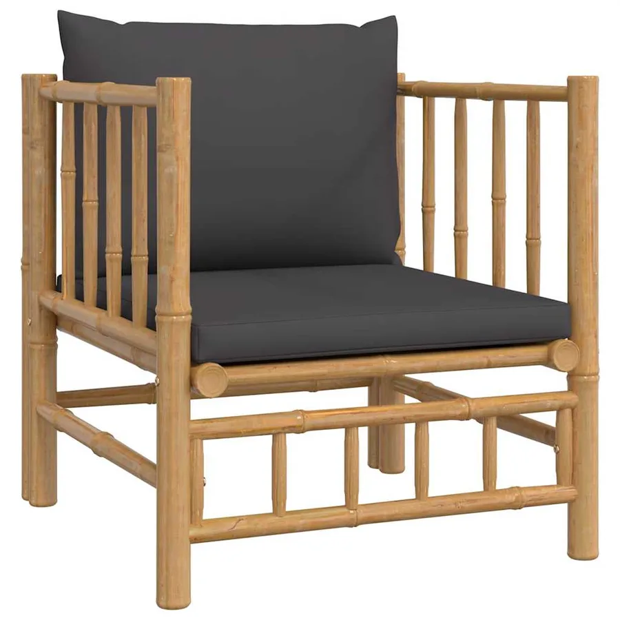 Canapé de jardin avec coussins gris foncé bambou - 2
