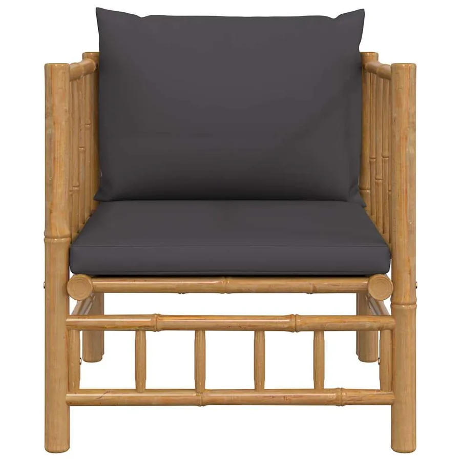 Canapé de jardin avec coussins gris foncé bambou - 3