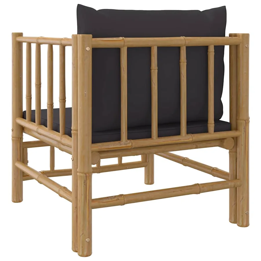 Canapé de jardin avec coussins gris foncé bambou - 5