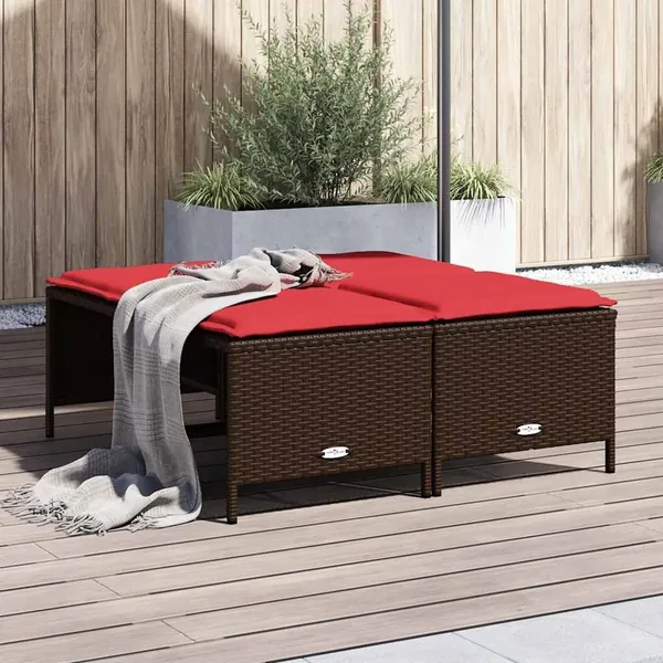 Tabourets de jardin avec coussins lot de 4 marron résine tressée