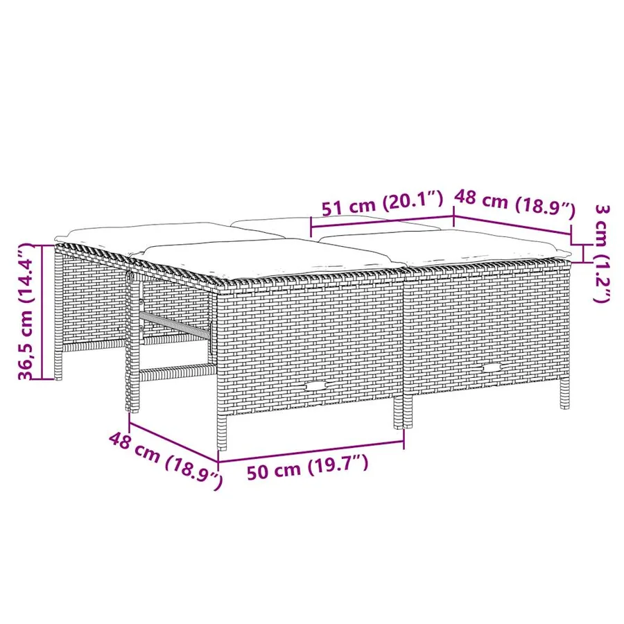 Tabourets de jardin avec coussins lot de 4 marron résine tressée - 7