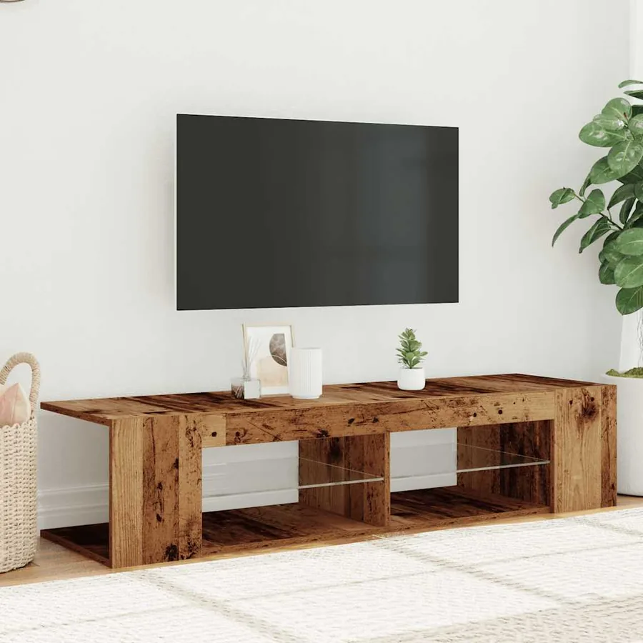 Meuble TV avec lumières LED vieux bois bois d'ingénierie - 4