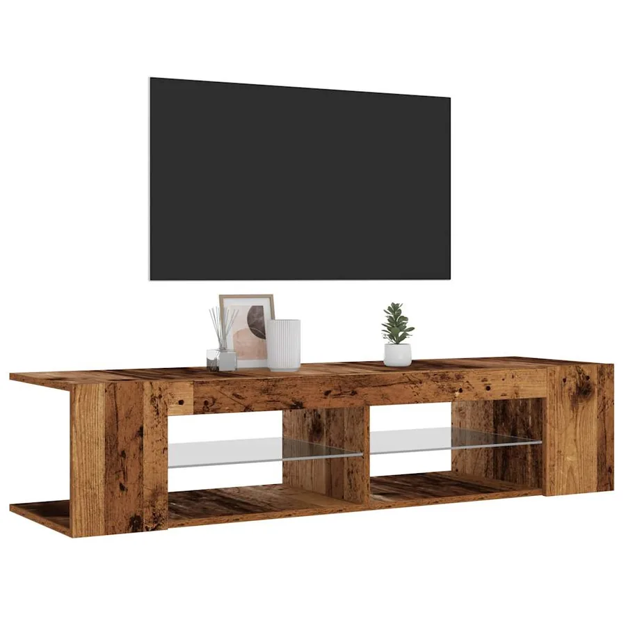 Meuble TV avec lumières LED vieux bois bois d'ingénierie - 5