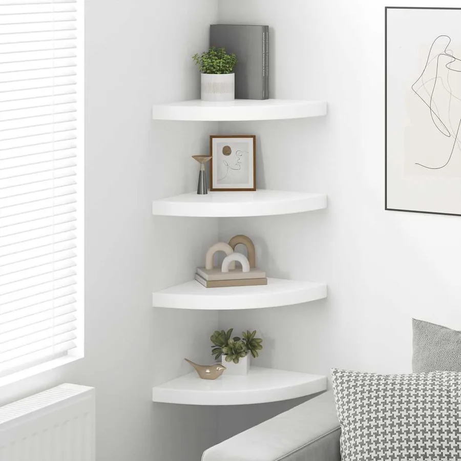 Étagères d'angle flottantes 4pcs blanc brillant 35x35x3,8cm MDF - 3