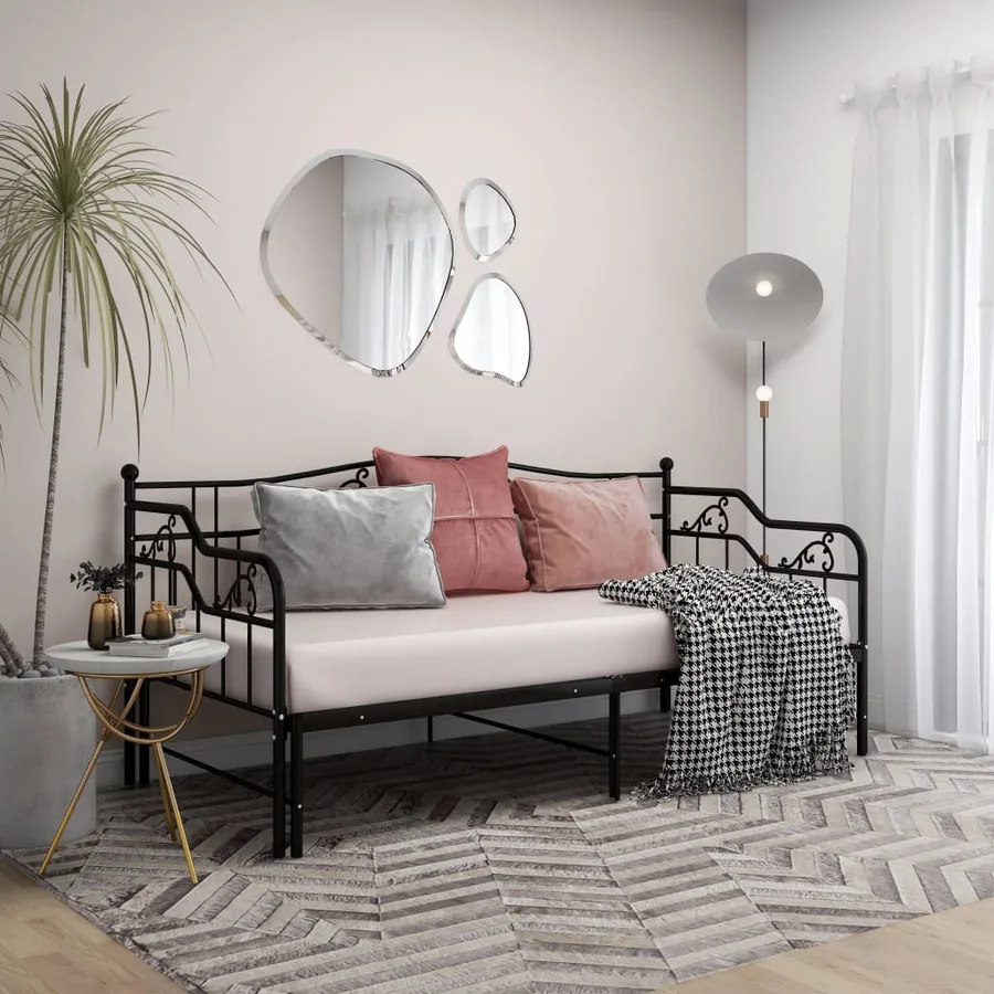 Cadre de canapé-lit extensible sans matelas Noir Métal 90x200cm