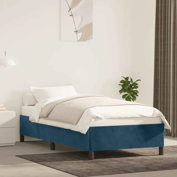 Cadre de lit sans matelas bleu foncé 90x200 cm velours