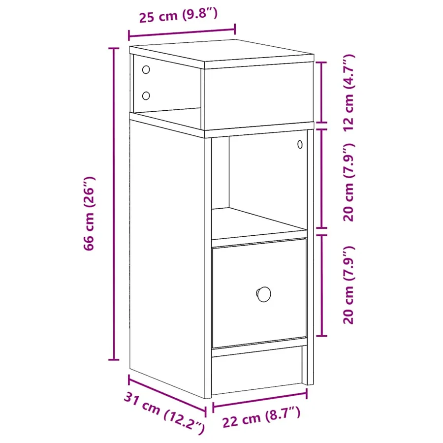 Tables de chevet 2 pcs avec tiroir gris béton 25x31x66 cm - 11