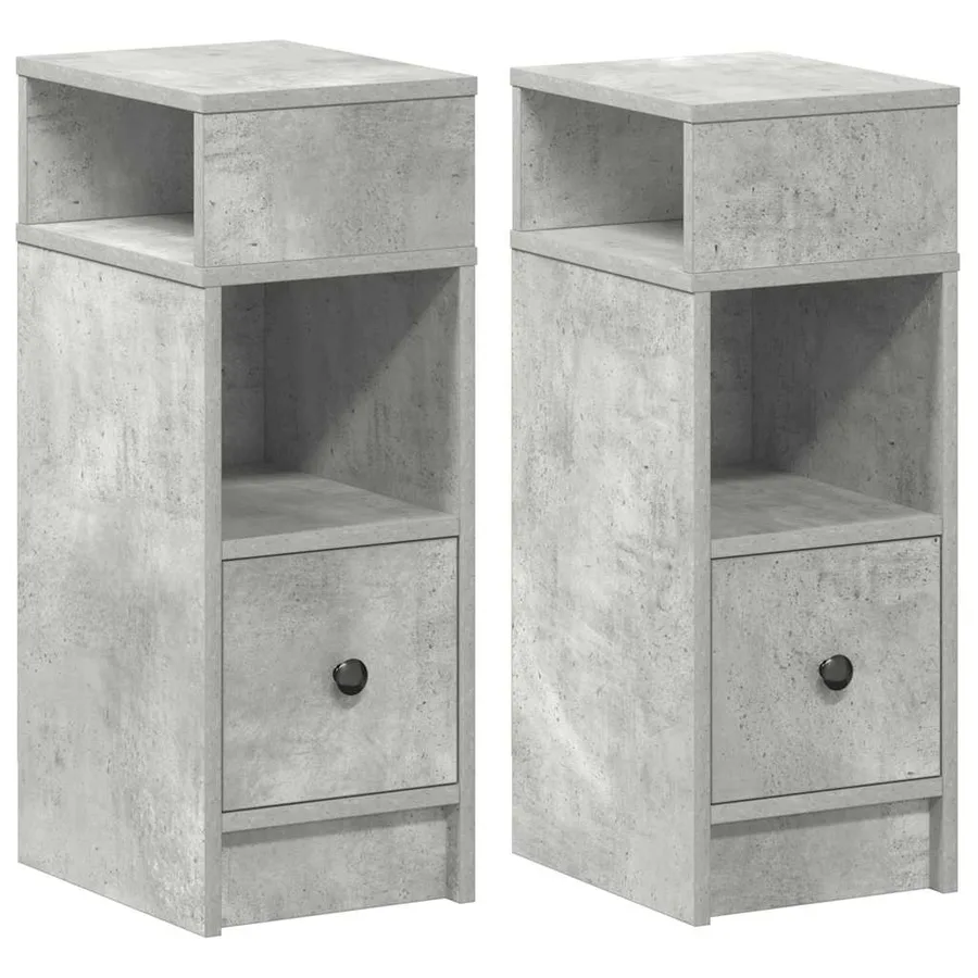 Tables de chevet 2 pcs avec tiroir gris béton 25x31x66 cm - 2
