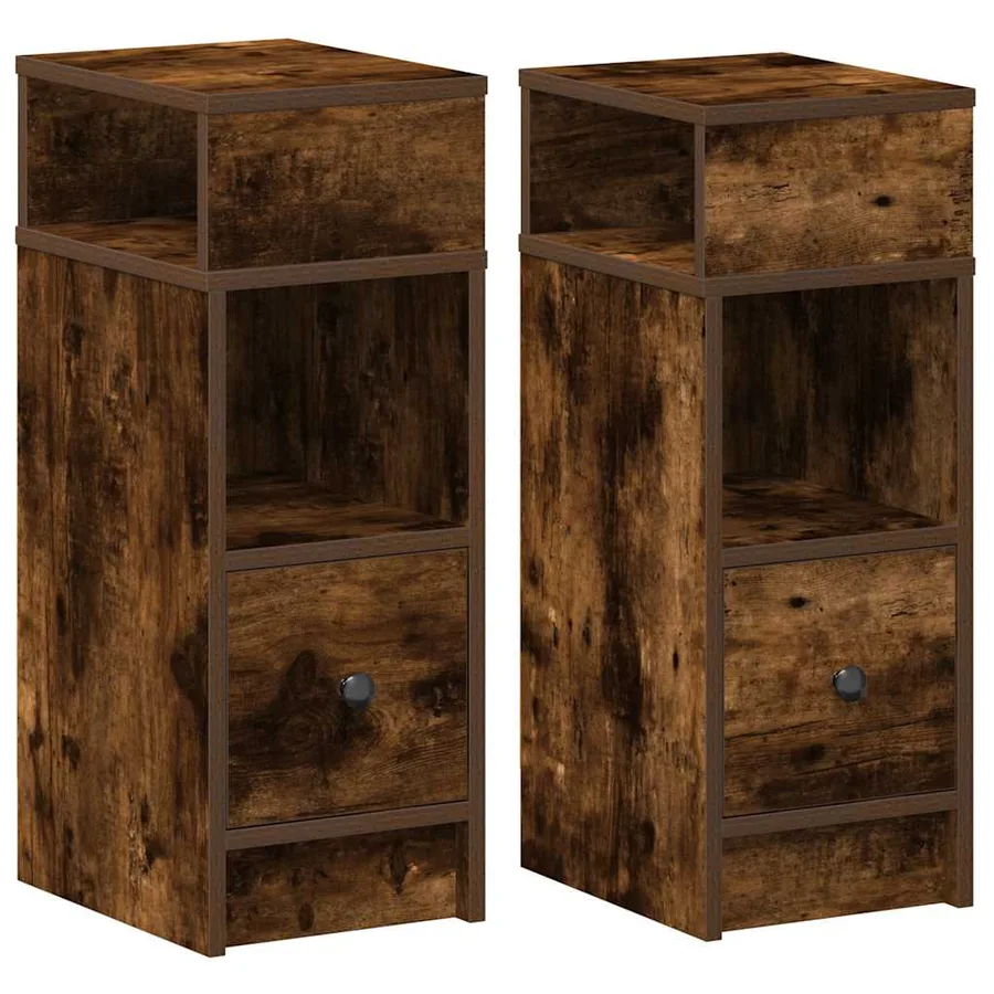 Tables de chevet 2 pcs avec tiroir chêne fumé 25x31x66 cm - 2