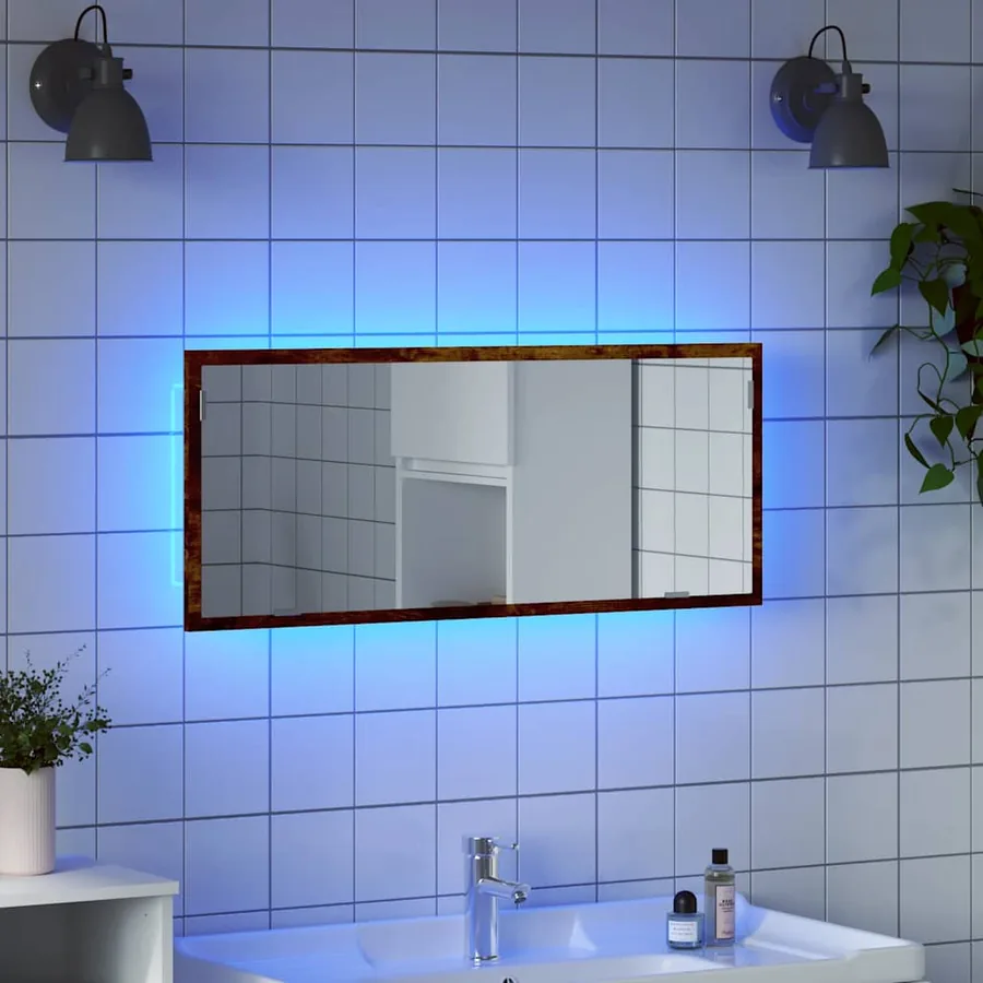 Miroir de salle de bain à LED chêne fumé bois d'ingénierie