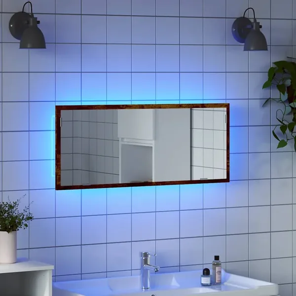 Miroir de salle de bain à LED chêne fumé bois d'ingénierie