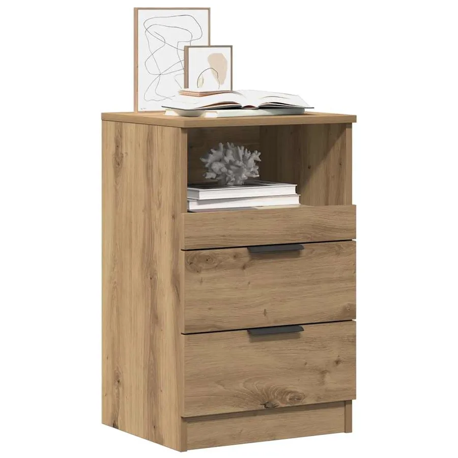 Table de chevet chêne artisanal 40x36x65 cm bois d'ingénierie - 10