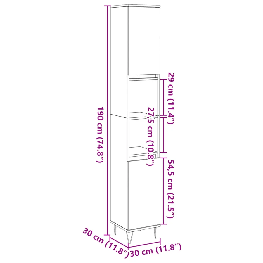 Armoire de salle de bain gris béton 30x30x190 cm - 11