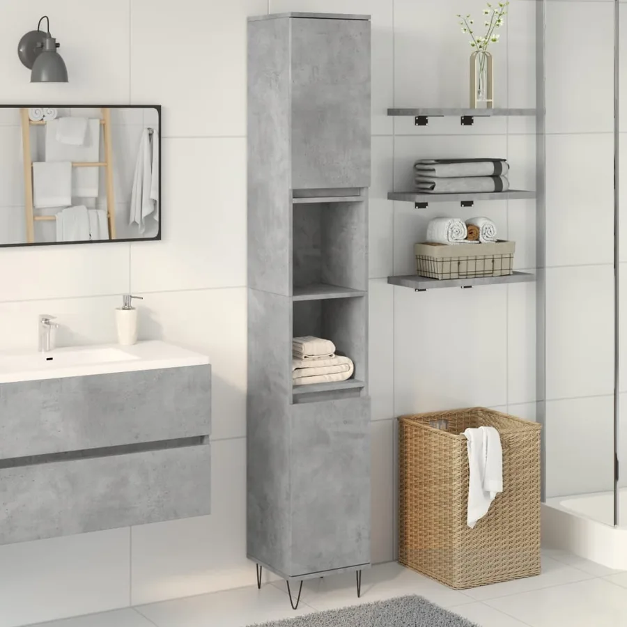 Armoire de salle de bain gris béton 30x30x190 cm - 3