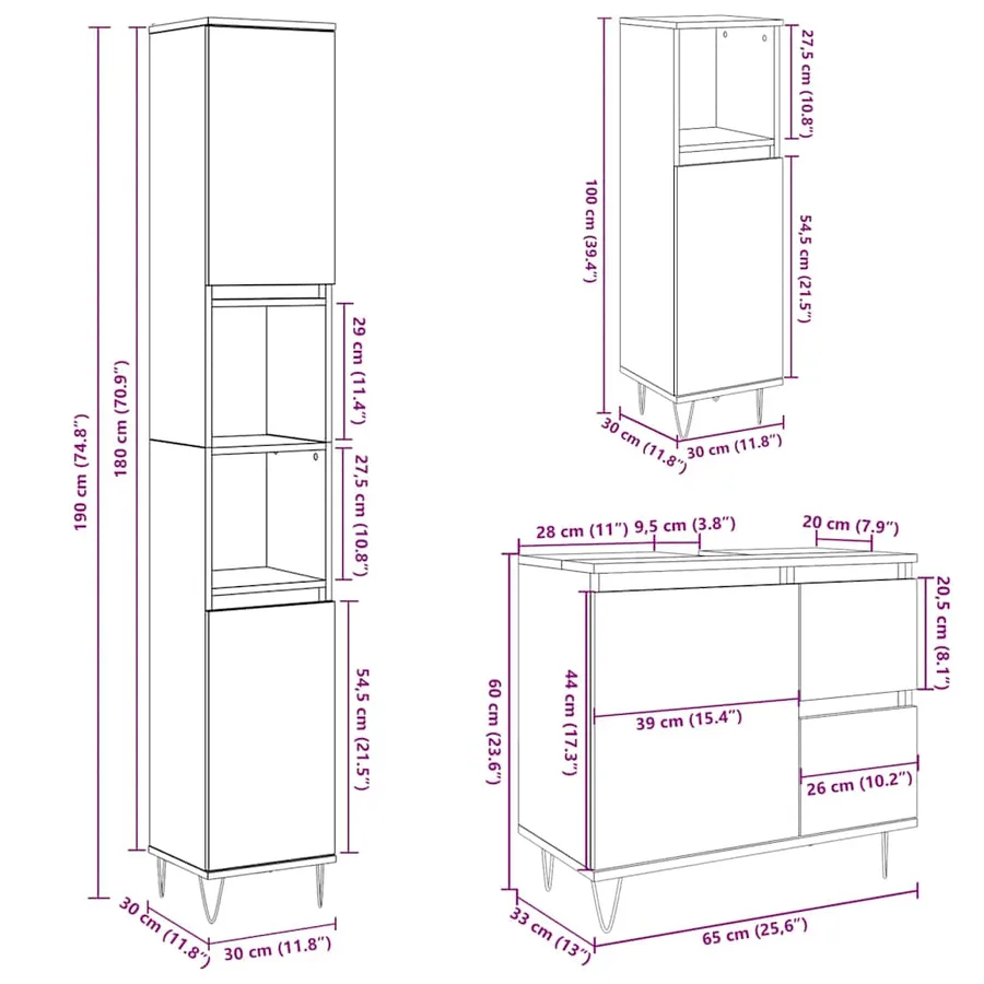 Ensemble de meubles de salle de bain 3 pcs gris béton - 11
