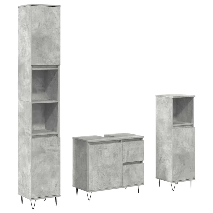 Ensemble de meubles de salle de bain 3 pcs gris béton - 2