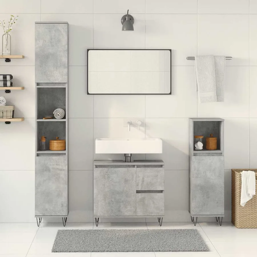 Ensemble de meubles de salle de bain 3 pcs gris béton - 3