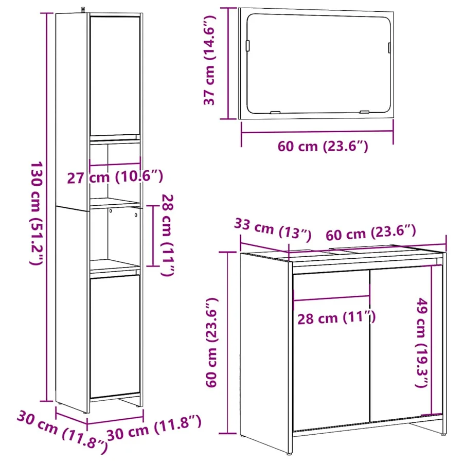 Ensemble de meubles de salle de bain 3 pcs gris béton - 9