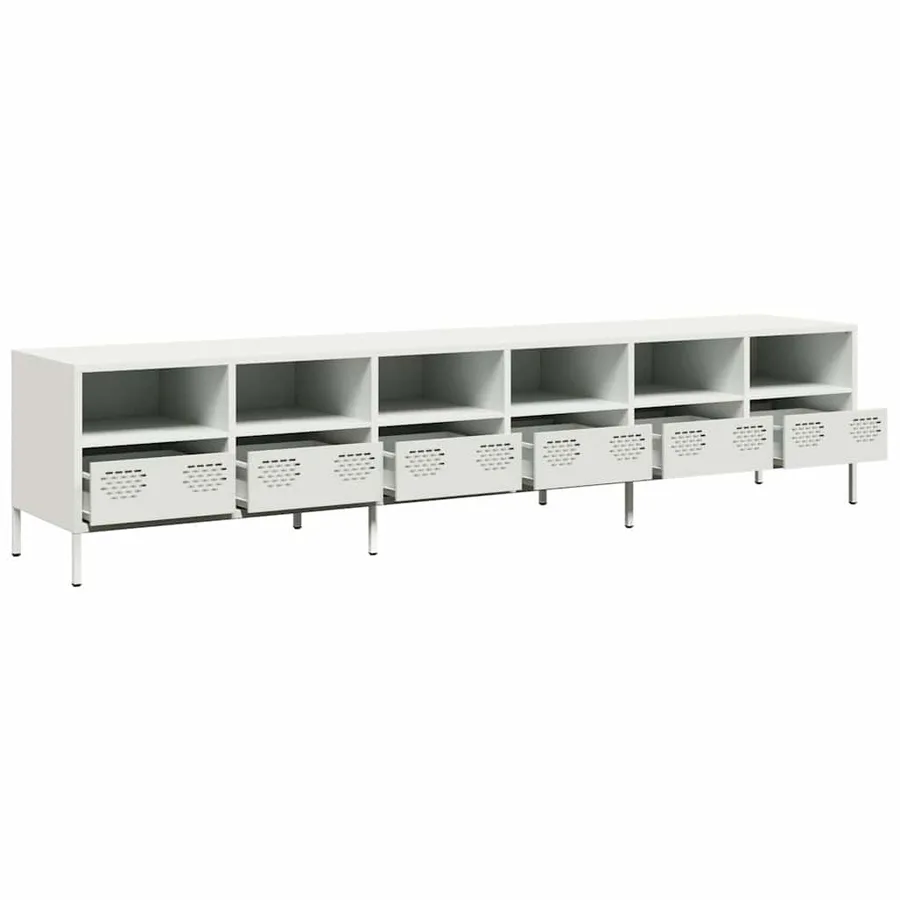 Meuble TV blanc 202x39x43,5 cm acier laminé à froid - 4