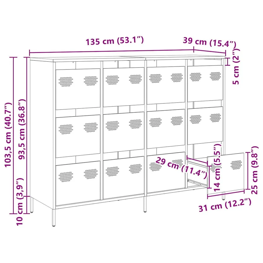 Buffet rose 135x39x103,5 cm acier laminé à froid - 13