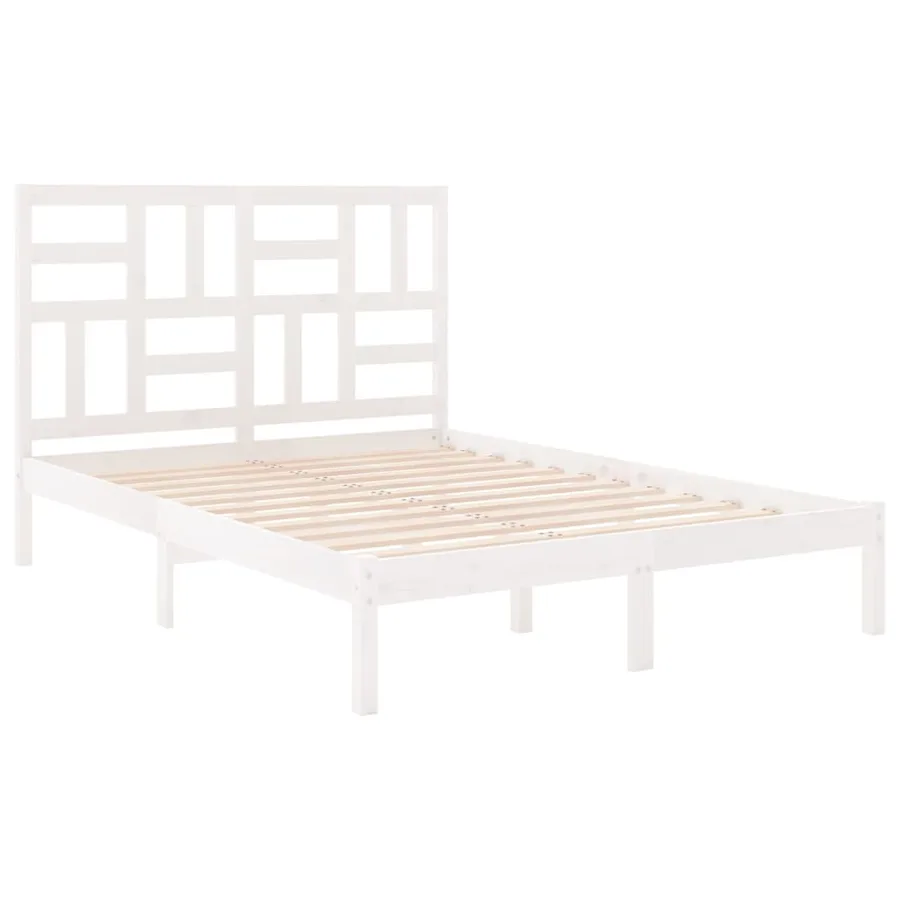 Cadre de lit sans matelas blanc bois massif 140x190 cm - 4