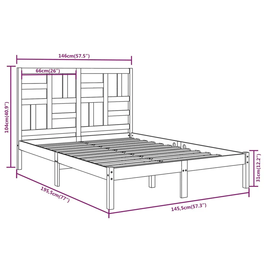 Cadre de lit sans matelas blanc bois massif 140x190 cm - 6