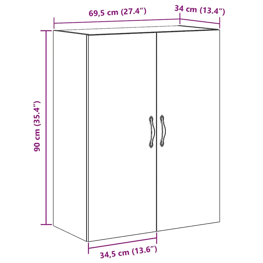 Armoire murale chêne artisanal 69,5x34x90 cm bois d'ingénierie - 11