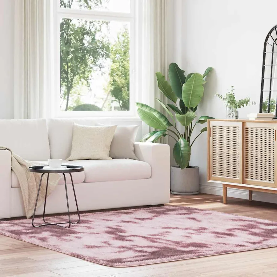 Tapis Shaggy à poils longs NAVARRA rose poudré 200x200 cm