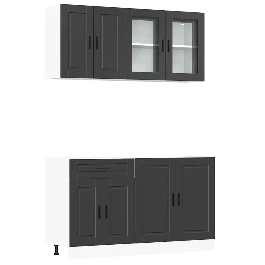 Ensemble de 4 meubles de cuisine "Porto" en bois d'ingénierie noir - 2