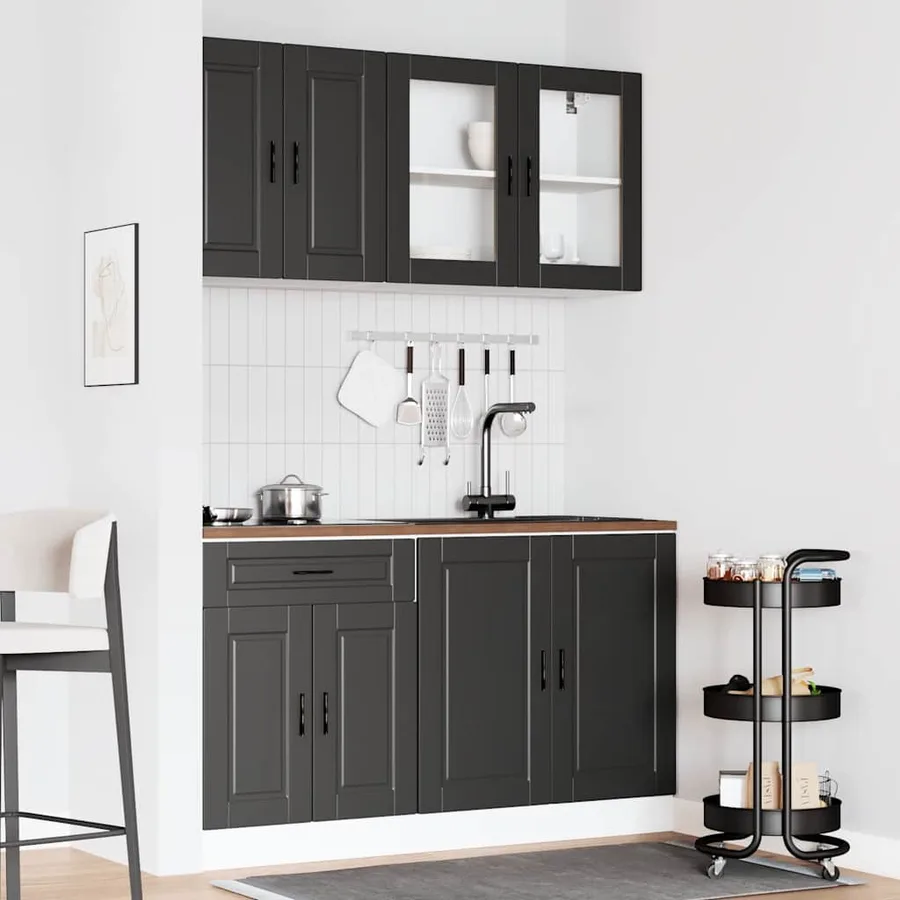 Ensemble de 4 meubles de cuisine "Porto" en bois d'ingénierie noir - 3