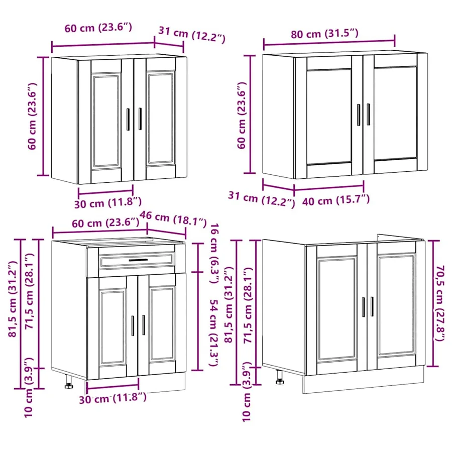 Ensemble de 4 meubles de cuisine "Porto" en bois d'ingénierie noir - 8
