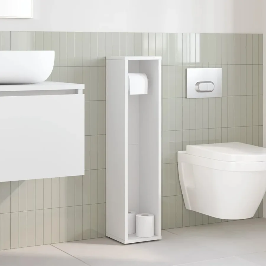 Meuble de salle de bain avec porte-rouleau blanc 20,5x20x90 cm - 3