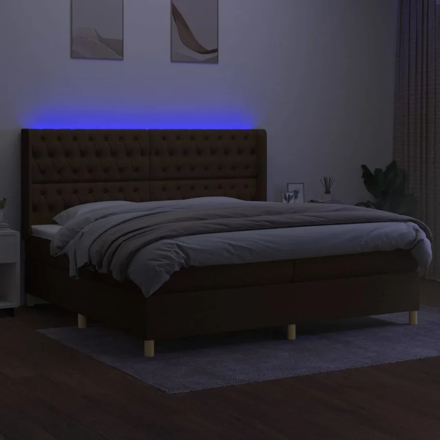 Sommier à lattes de lit matelas et LED Marron foncé 200x200 cm - 3