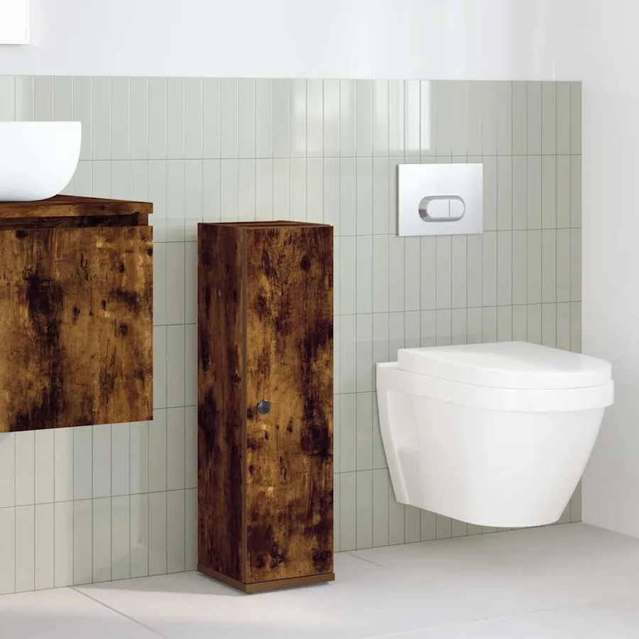 Meuble de salle de bain avec porte-rouleau chêne fumé - 3